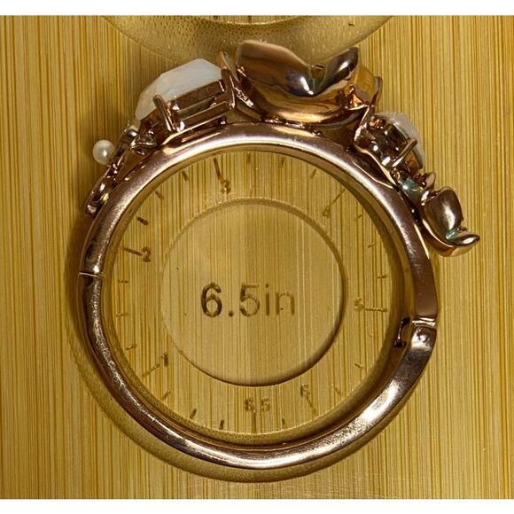 Betsey Johnson Rose Gold Tone Floral Bangle Bracelet with Faux Stones Butterfly - Picture 6 of 7